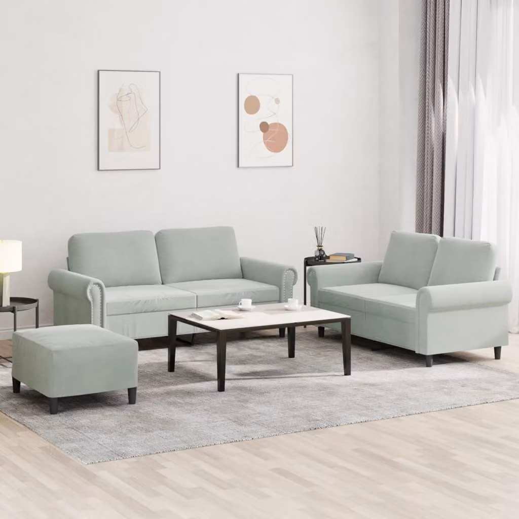 Maison Exclusive - Set divano a 3 posti con cuscini in velluto grigio chiaro