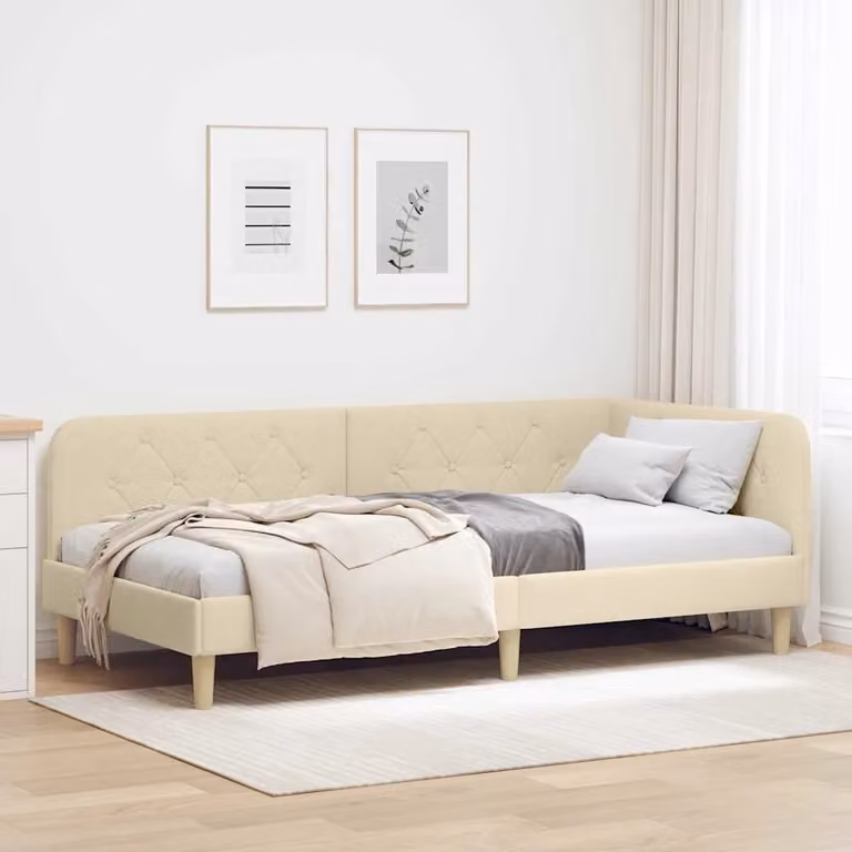 Cornice del letto ad angolo vidaXL in tessuto beige L 100 x P 200 cm