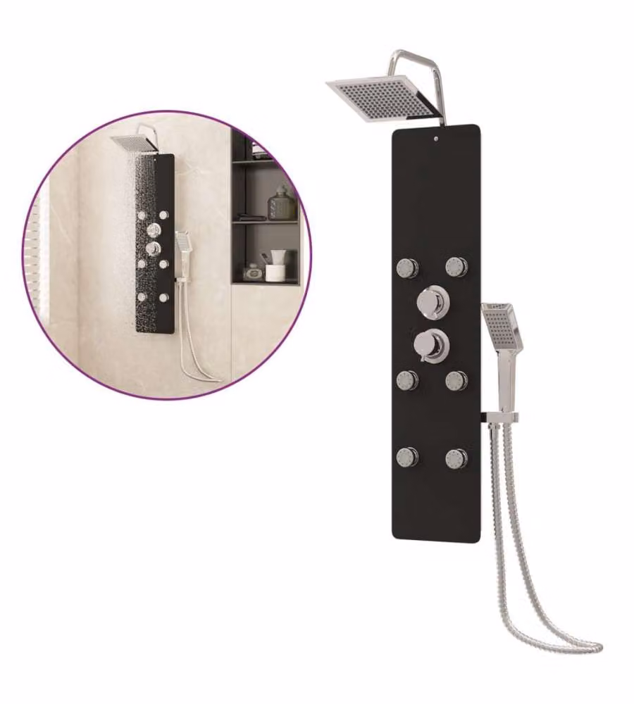 vidaXL Pannello Doccia Singolo in Vetro Trasparente con Profilo Nero L/P/H: 25 x 47,5 x 130 cm – 2