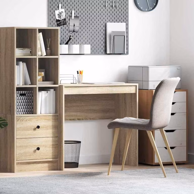 Scrivania compatta dal design minimalista, in legno di sonoma