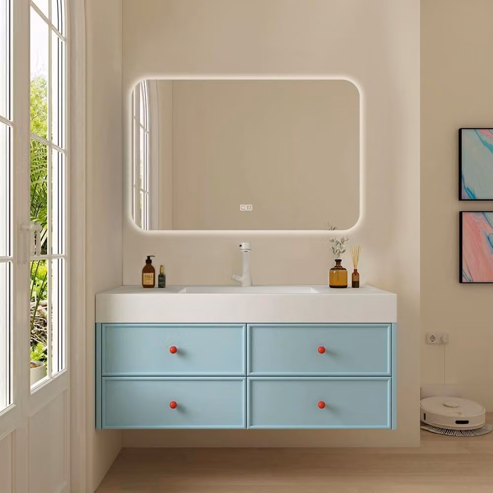 Lavabo in pietra sinterizzata, set di mobili da bagno, 110x55 cm, mobili da bagno, armadi da bagno, lavabo, specchio LED, blu /LSC110/