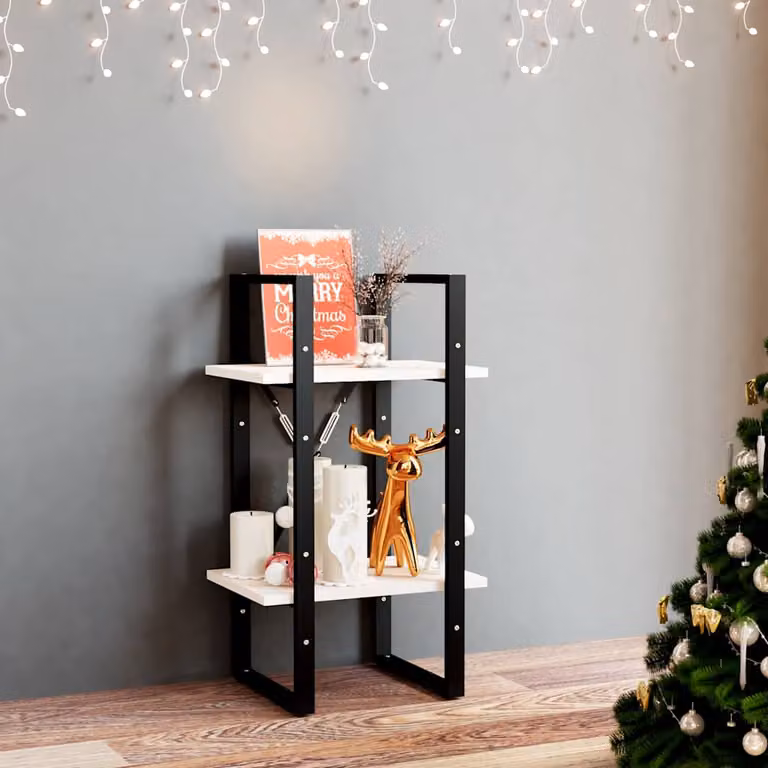vidaXL Libreria a 2 Ripiani in Legno di Pino e Metallo Bianca Stile Industrial L: 40 cm, P: 30 cm, H: 70 cm