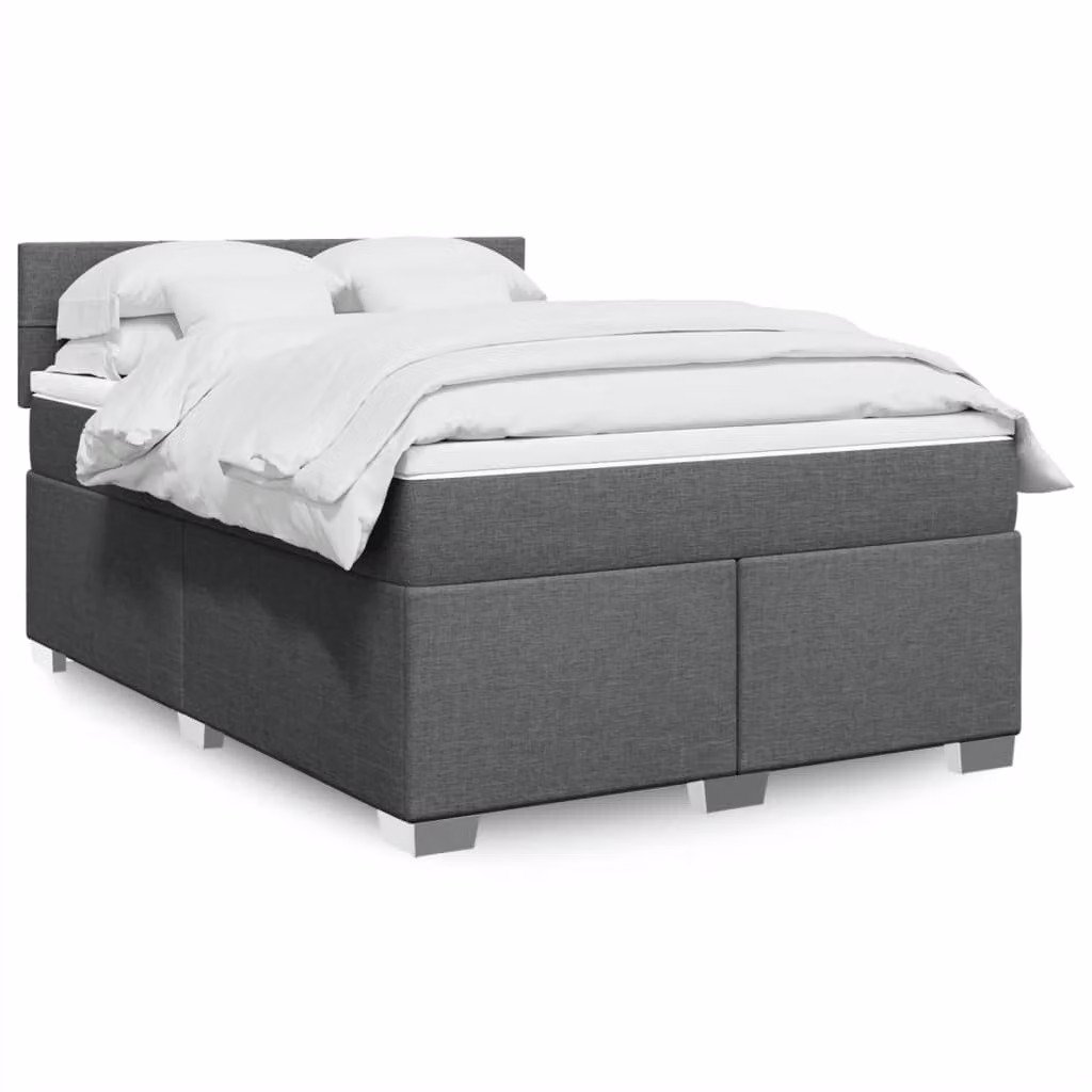 vidaXL Giroletto a Molle con Materasso Ibrido in Tessuto Grigio e Bianco L/P/H: 160 x 200 cm