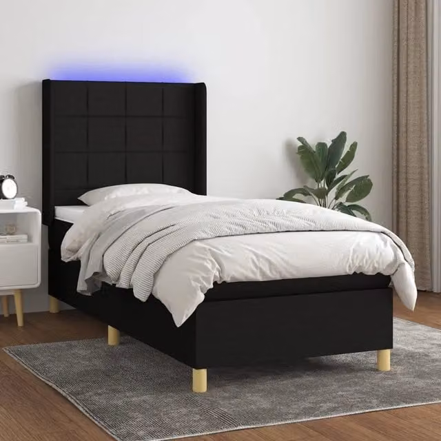 Letto Ibrido vidaXL con Materasso, Illuminazione LED Sotto il Letto e Porta USB, Rivestimento in Tessuto Nero, L/P/H: 100 x 200 x 103 cm – 1