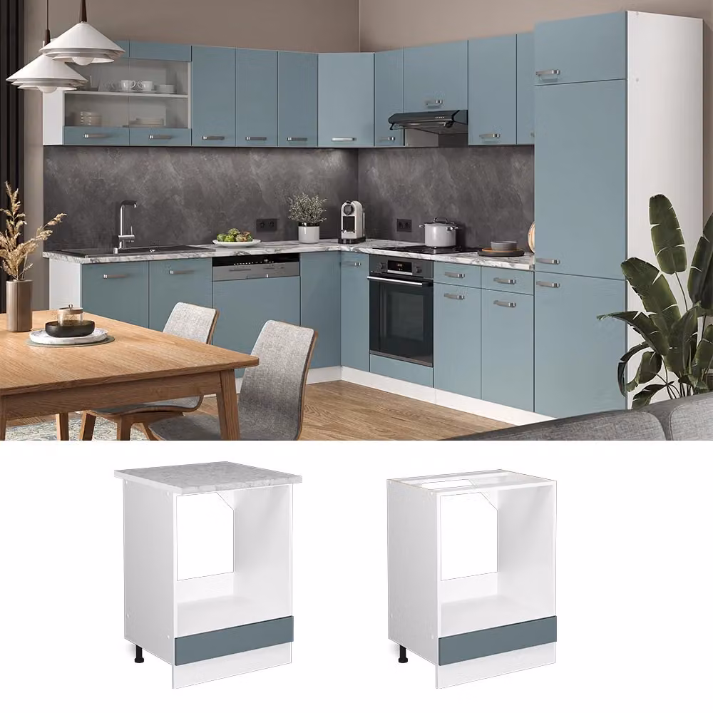Mobile per forno da incasso R-Line Vicco, Grigio-blu e Bianco con finitura Rovere, L: 60 cm, H: 81,6 cm – 2
