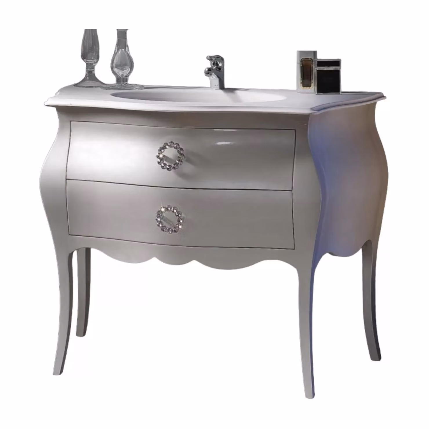 Mobile bagno Mobili 2G con 2 cassetti laccato tortora madreperla L: 108 cm, P: 55 cm, H: 82 cm – 2