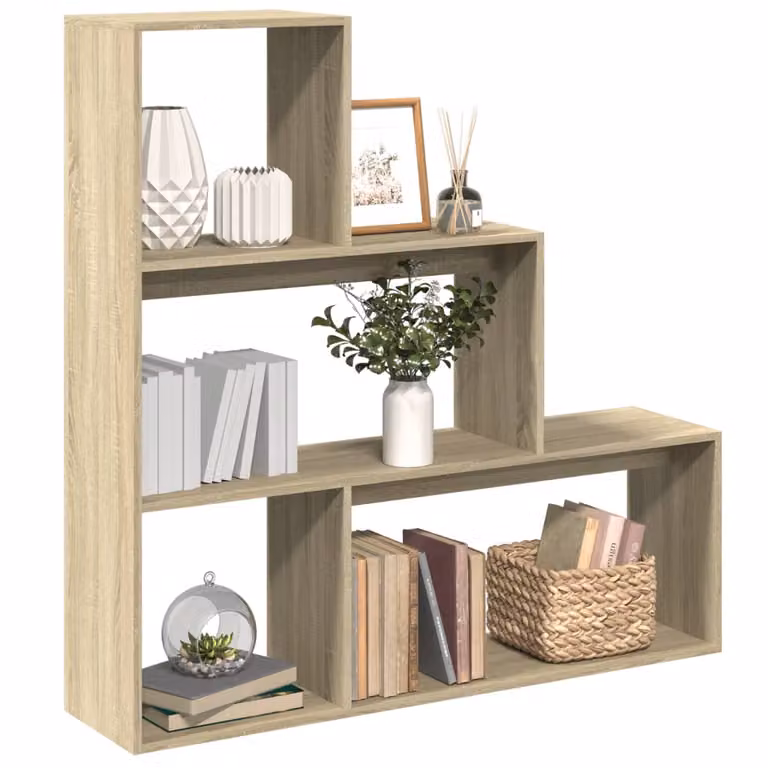 Libreria Divisorio a Scala vidaXL con 3 Ripiani in MDF, Colore Marrone e Beige, H 123 x L 123 x P 29 cm
