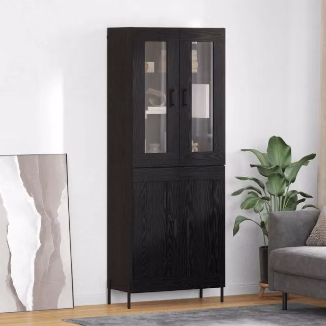 Credenza-Buffet-Armadio da cucina Rovere Nero 69,5 x 34 x 180 cm Legno multistrato 246316