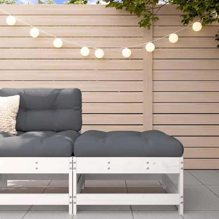 vidaXL Poggiapiedi da Giardino in Legno di Pino con Cuscini, Disponibile in Bianco, Antracite o Grigio