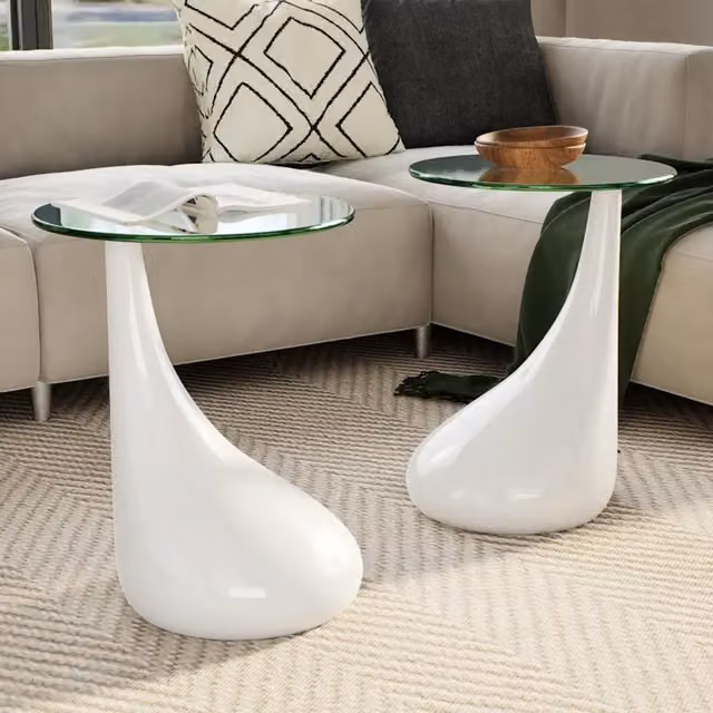 Set di 2 tavolini da salotto vidaXL con ripiano rotondo in vetro bianco lucido