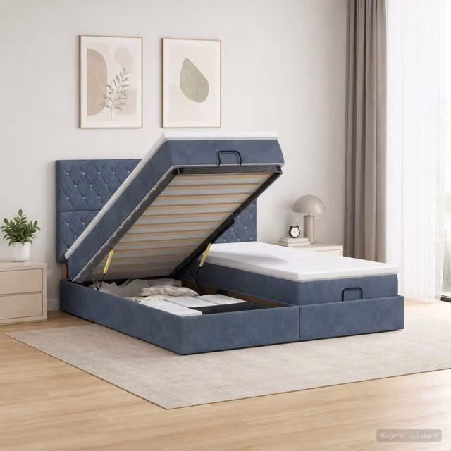 Letto ottomano moderno vidaXL in velluto grigio con contenitore a sollevamento e materasso a molle L: 160 cm, P: 200 cm, H: 88 cm, 140 cm, 203 cm