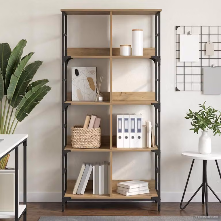 Libreria moderna vidaXL a 4 livelli in metallo e MDF, colore marrone, L: 78,5 cm, P: 33 cm, H: 153 cm