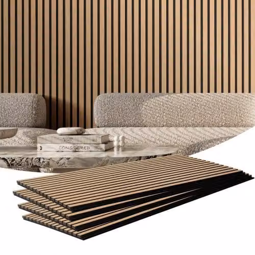 Pannelli Acustici a Doghe in Legno VEVOR in MDF per Decorazione Pareti Interne e Riduzione del Rumore, Colore Marrone, L: 120 cm, H: 60 cm