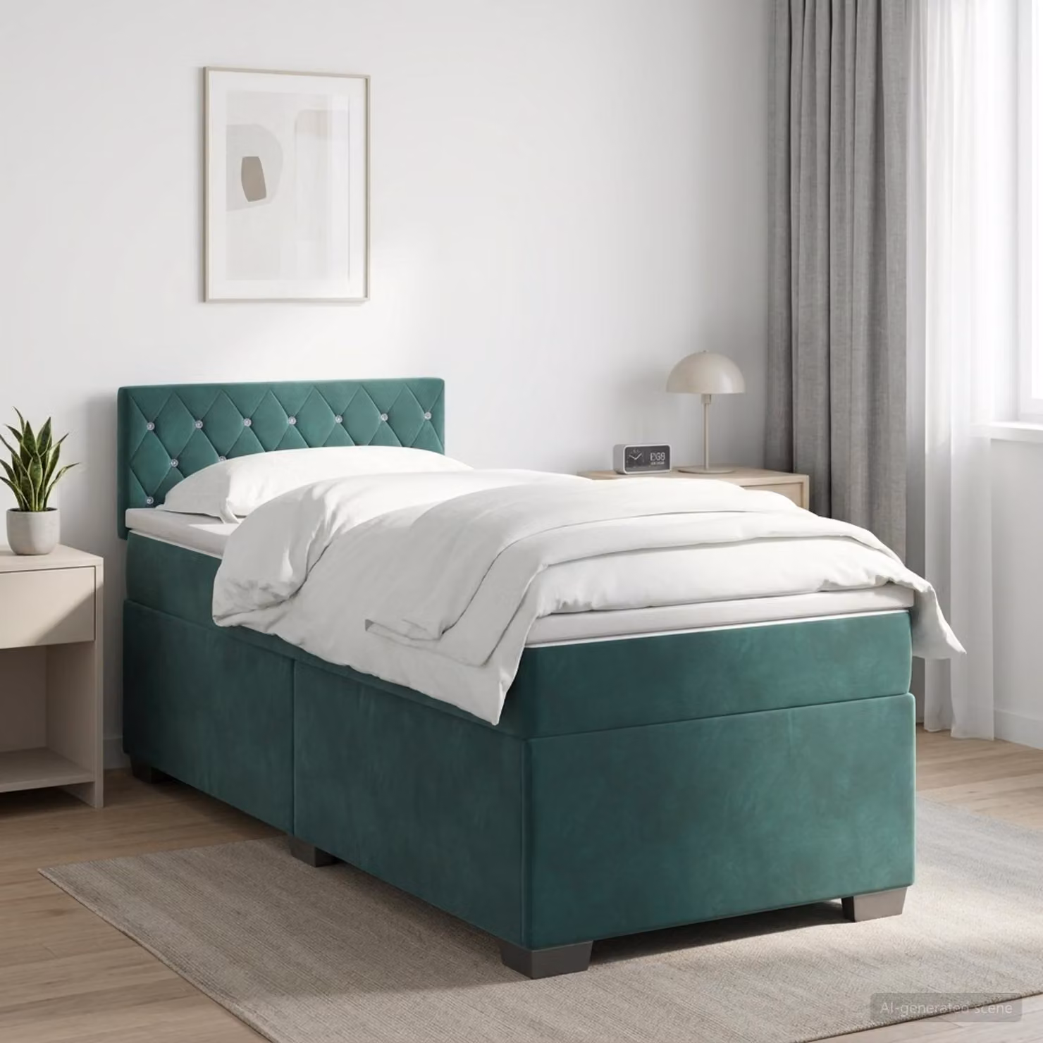 Letto box spring con materasso vidaXL in velluto verde, L/P: 90 x 200 cm