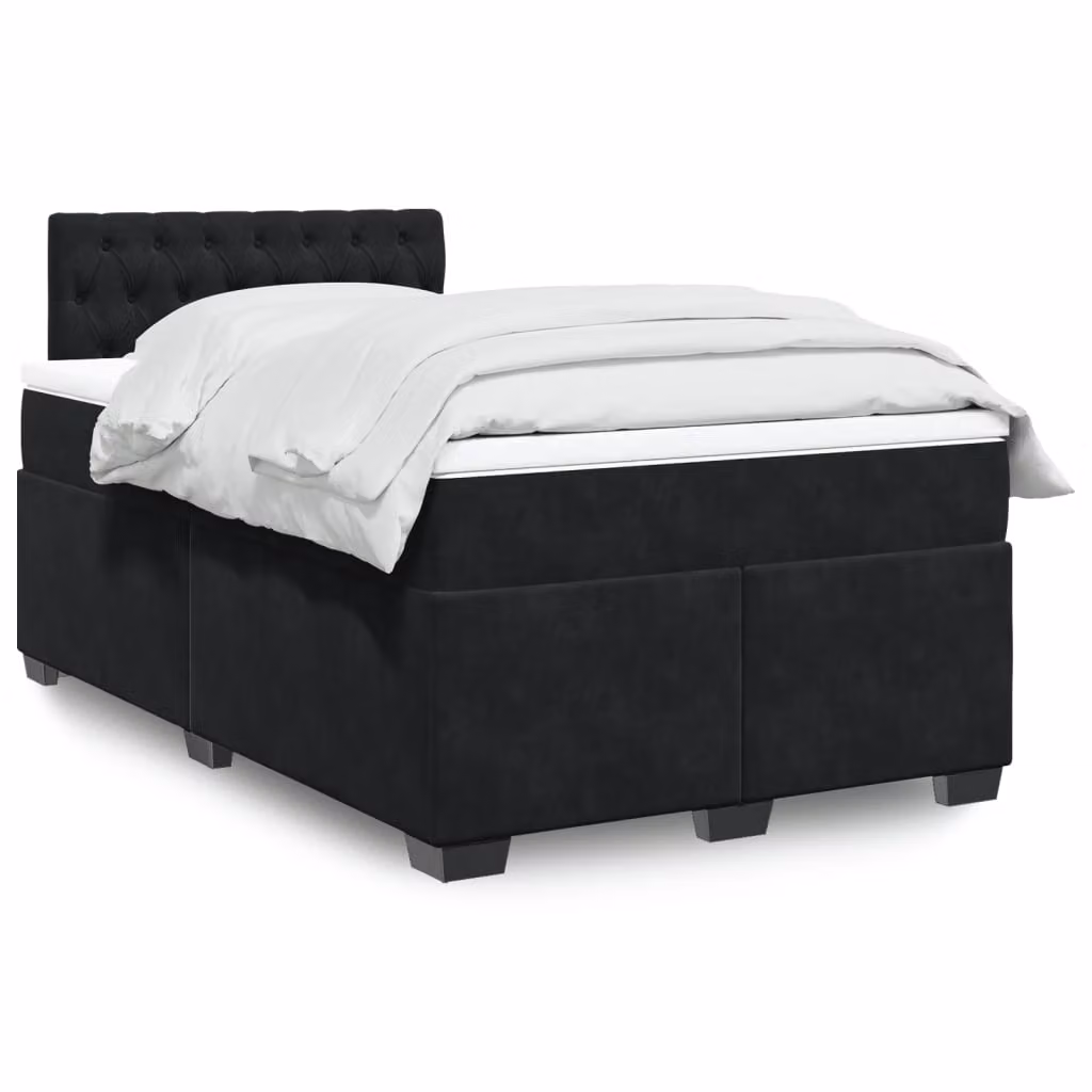 vidaXL Giroletto a Molle con Materasso in Velluto Nero L: 120 cm, P: 190 cm – 1