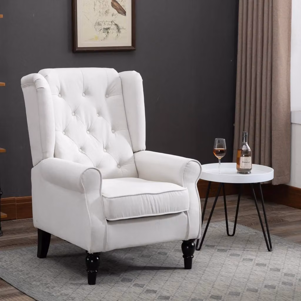 Poltrona da Salotto Imbottita GIORDANOSHOP in Tessuto Bianco con Braccioli L/P/H: 74 x 86 x 102 cm – 2