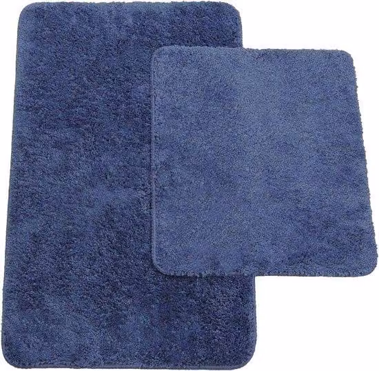 Set di 2 tappetini da bagno blu - Tappetino da bagno e tappetino per WC