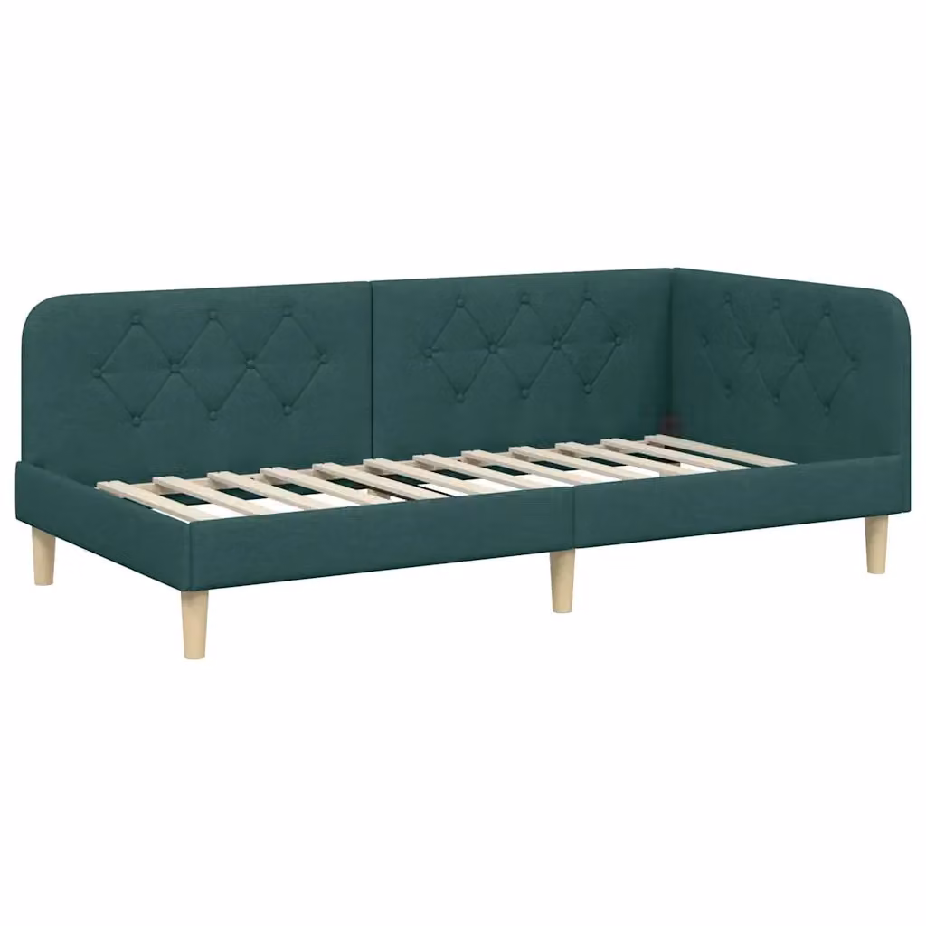 vidaXL Cornice del letto ad angolo moderna in tessuto verde, L 200 x P 100 x H 72 cm – 2
