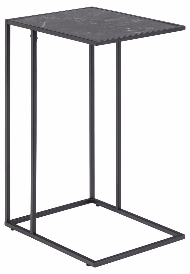 Tavolino >Inverness< in MDF e metallo nero opaco - 43x63x35 cm (LxAxP)