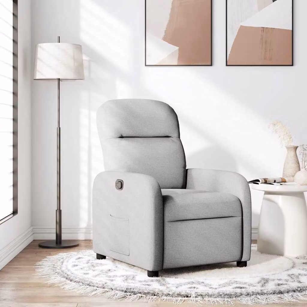 vidaXL Poltrona Reclinabile Relax in Tessuto Grigio con Braccioli e Meccanismo a Leva Manuale
