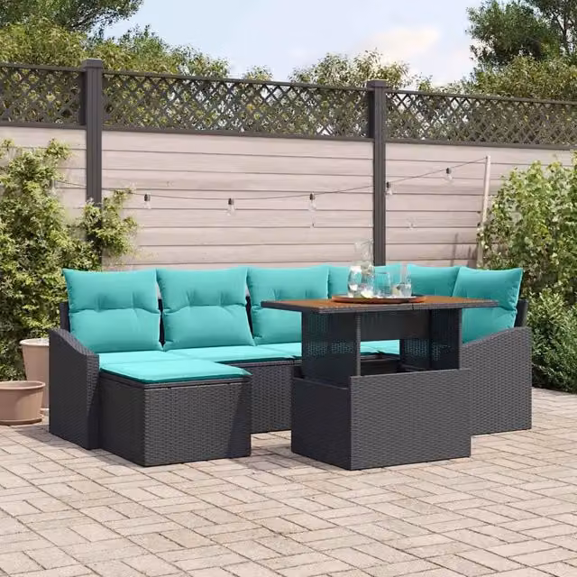 Set Divano da Giardino 7 pz Nero e Teal 3349864