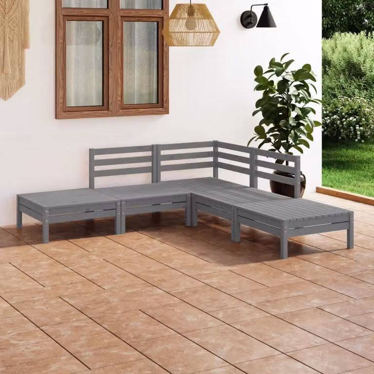 The Living Store Set da giardino 5 pezzi in pino massiccio grigio