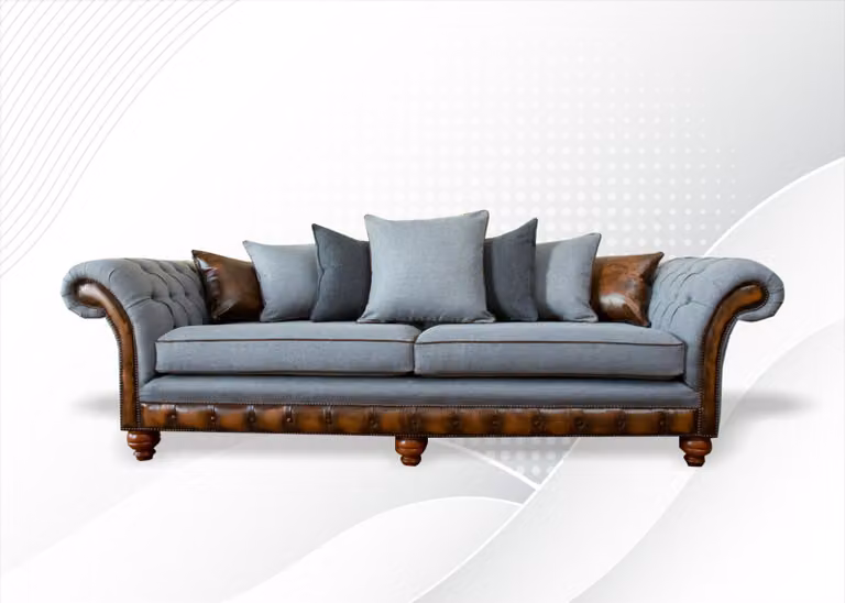 Wohnzimmer Möbel Grau Chesterfield Dreisitzer Sofa Couch Polster