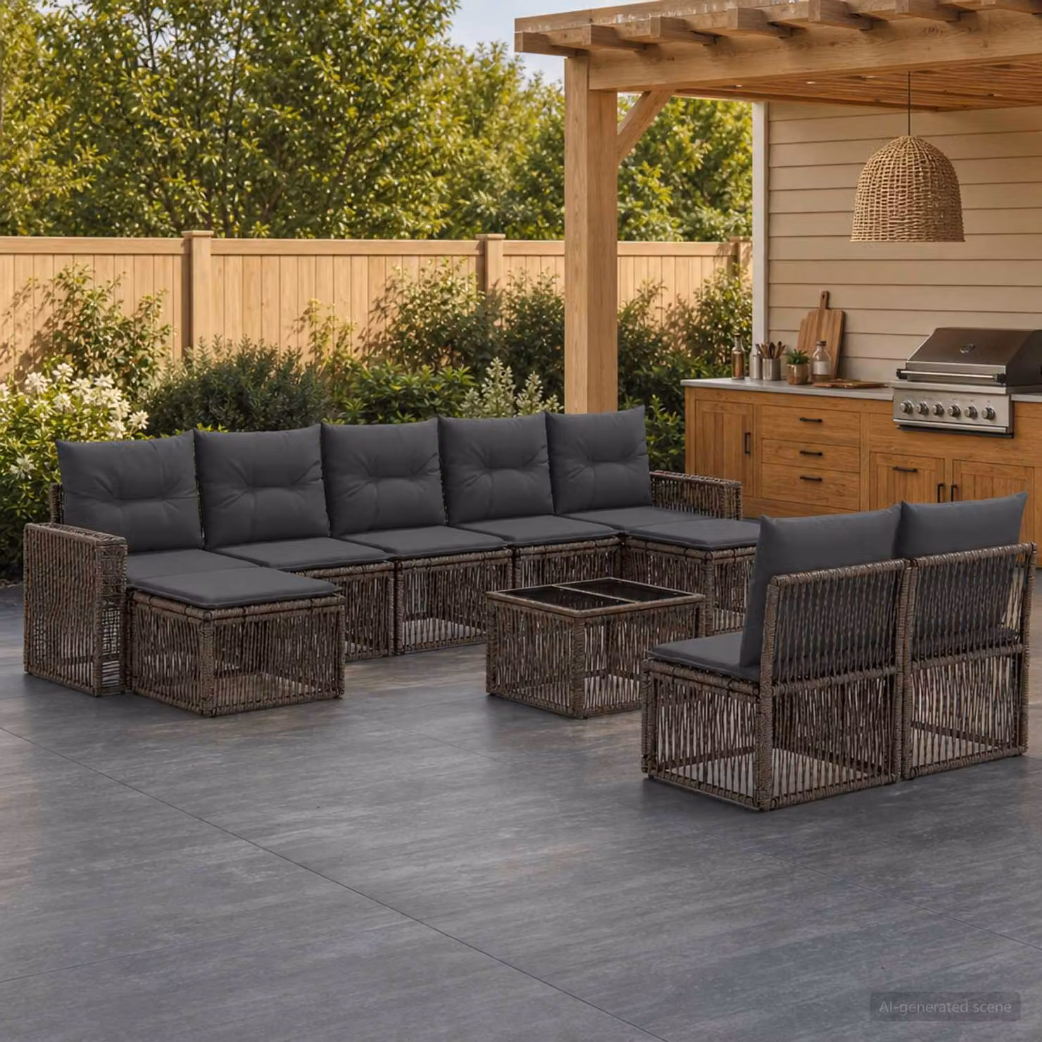 Set Divano da Giardino vidaXL 10 Pezzi in Polyrattan Grigio e Antracite con Cuscini e Tavolino