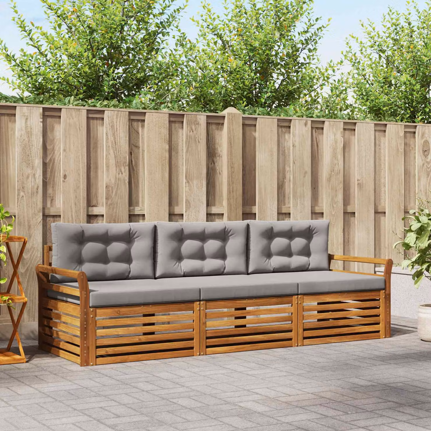 Set di divani da esterno vidaXL in legno di acacia con cuscini, beige e grigio