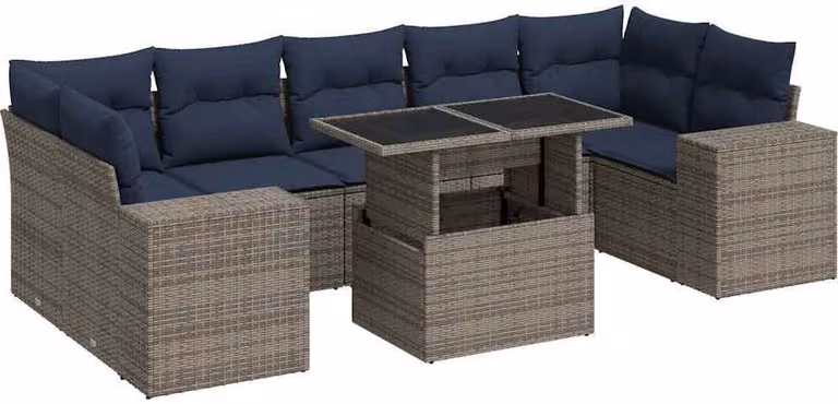 Set Divano da Giardino 8pz con Cuscini Grigio Polyrattan Acacia