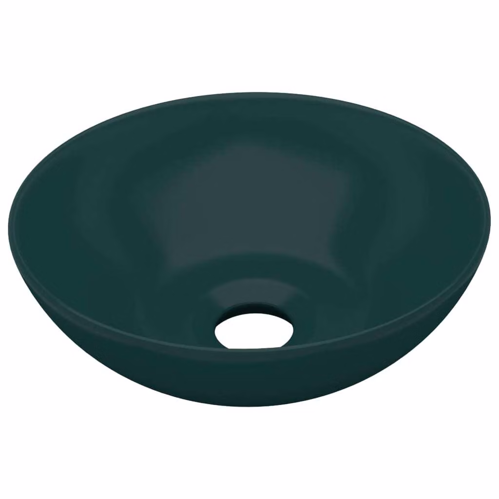 Lavandino da Bagno in Vetroceramica Verde Scuro Rotondo