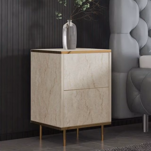 Vestone, Comodino un Ripiano, 40x35x60h cm Beige Marmo