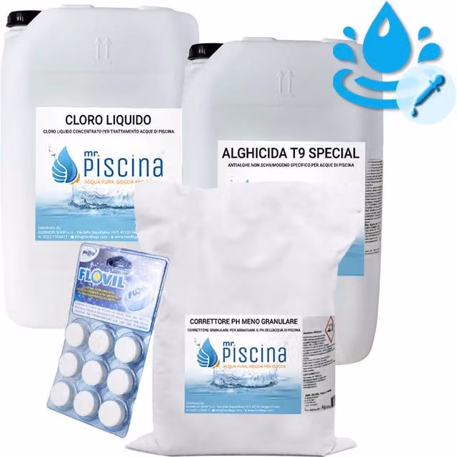 Kit Cloro Control Per Mantenimento Acqua Piscina Con Flocculante In Pastiglie - Da 100 A 200 Mc