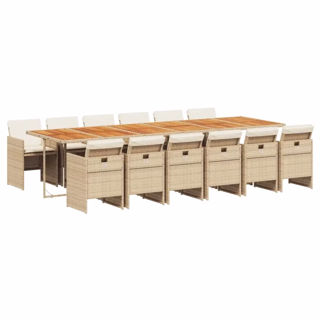Set da pranzo da giardino vidaXL in polyrattan e legno di acacia con 13 pezzi e cuscini beige – 2