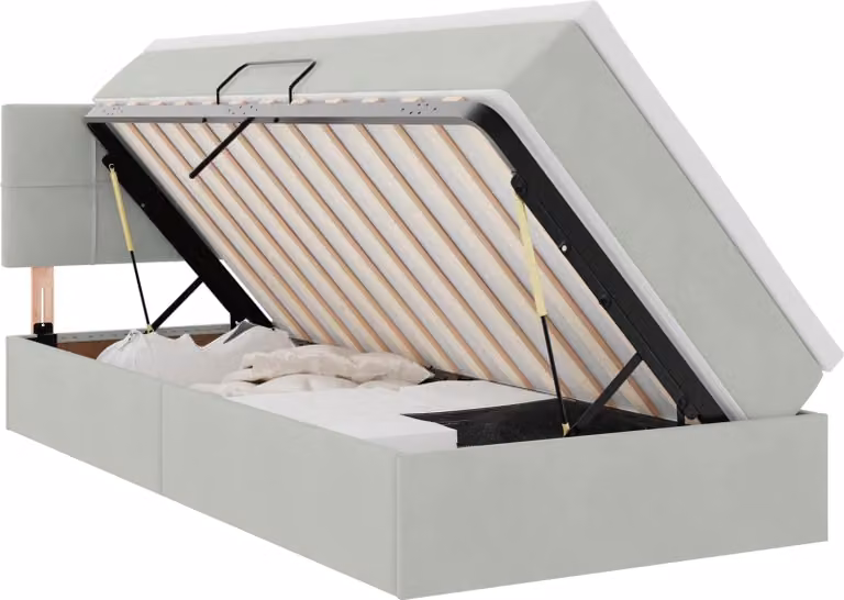 Letto con contenitore LED e materasso Grigio Chiaro 90 x 200 cm