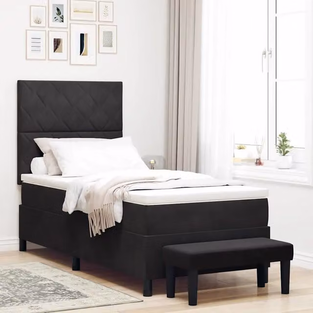 Letto moderno con testiera in velluto nero vidaXL L/P: 200 x 90 cm