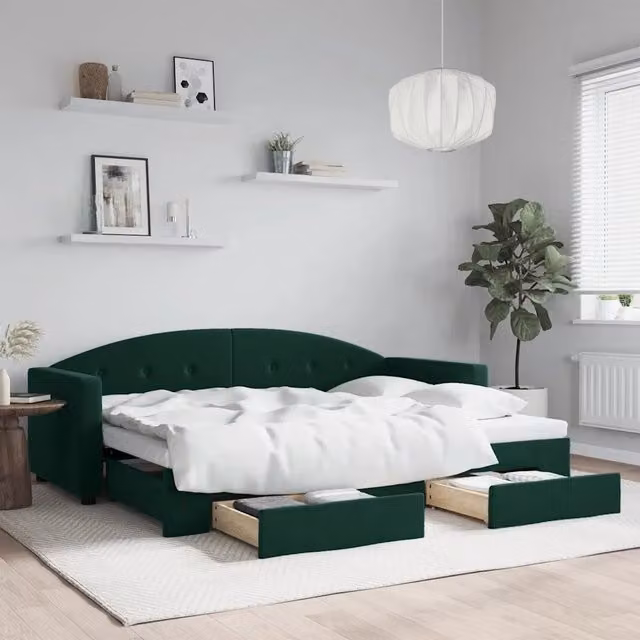 Divano Letto Estraibile Cassetti-Sofa Letto-Daybed Verde Scuro 80x200cm Velluto 261979