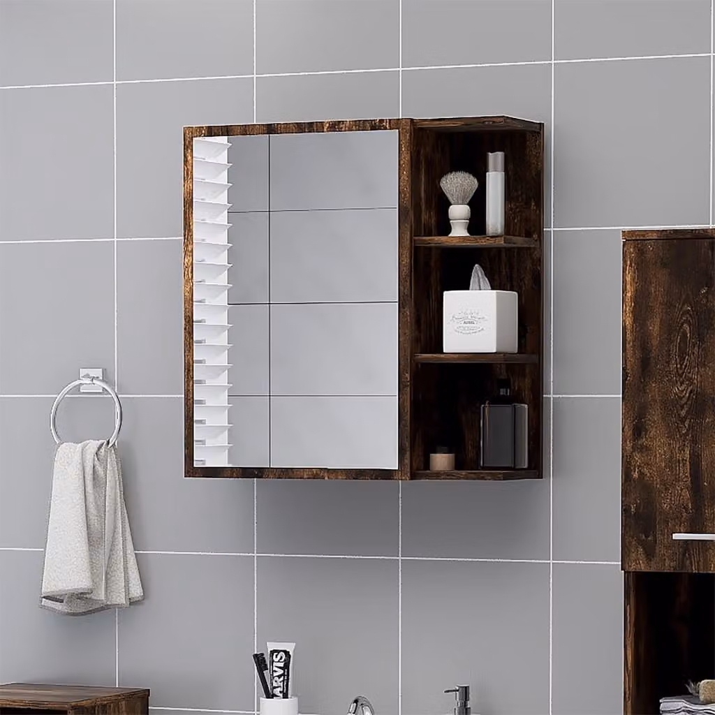 Mobile da bagno con specchio vidaXL in legno Rovere Fumo, L 62,5 x P 20,5 x H 64 cm