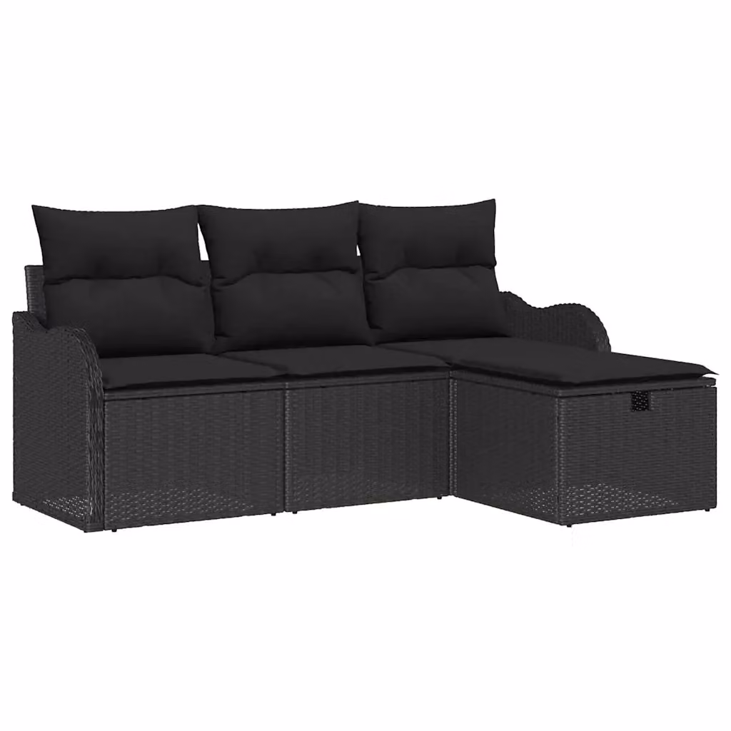 Set Divano da Giardino vidaXL a Forma di L in Poly Rattan con Cuscini, Nero e Grigio – 2