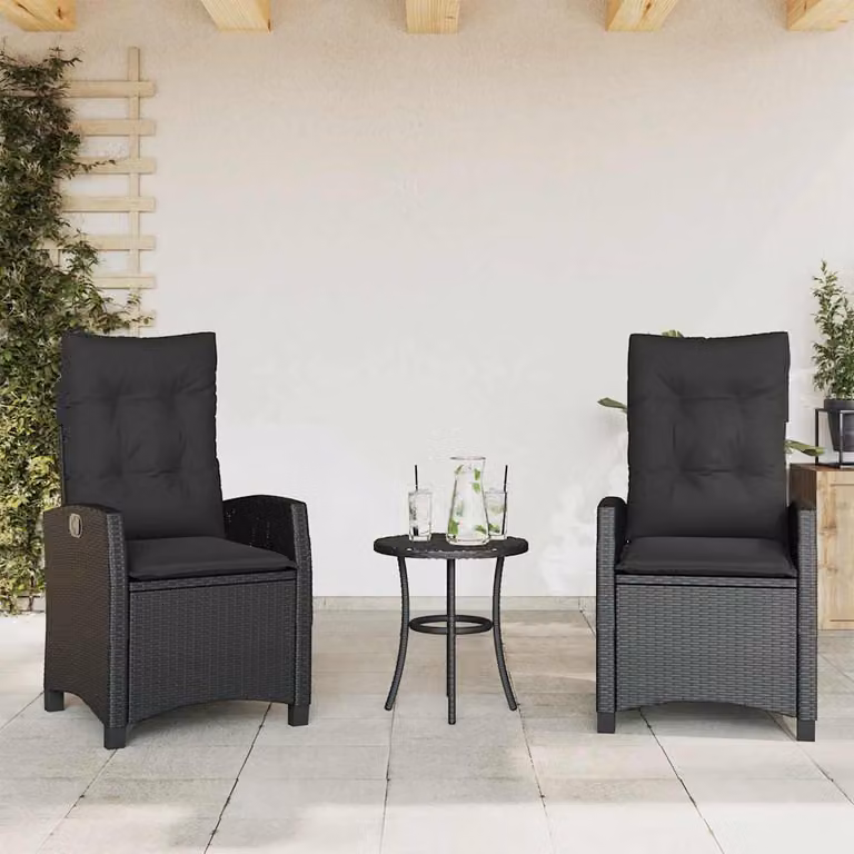 Set di 2 sedie reclinabili da giardino vidaXL in polyrattan nero con cuscini
