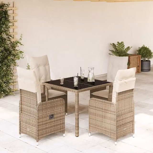 Set da Bistrò da Giardino 5 pz con Cuscini Beige in Polyrattan 3277096