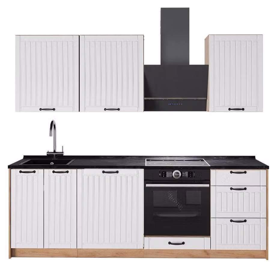 Cucina componibile Vicco Fame-Line Bianco rustico/Rovere dorato 230 cm, PL Antracite, Model 64001
