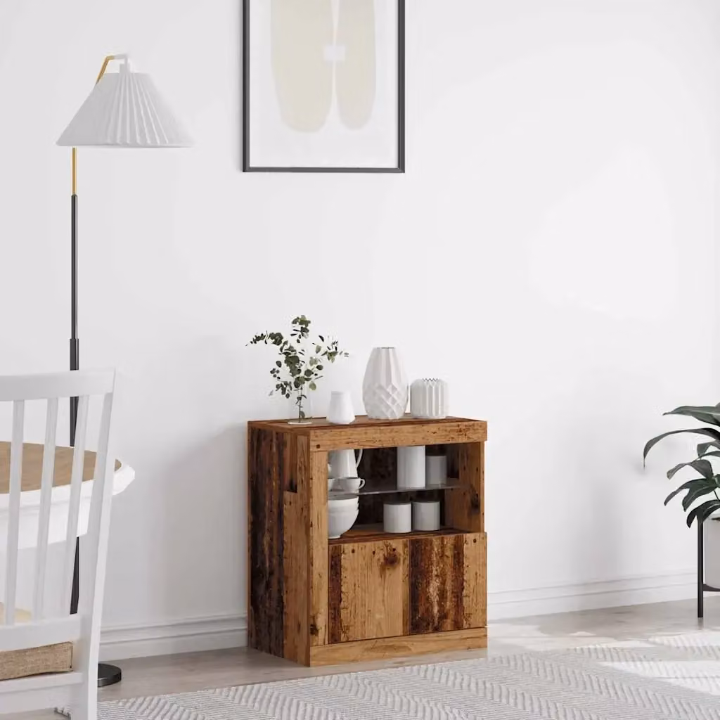 Madia con illuminazione LED in legno multistrato marrone per soggiorno e sala da pranzo L/P/H: 60,5 x 37 x 67 cm – 2