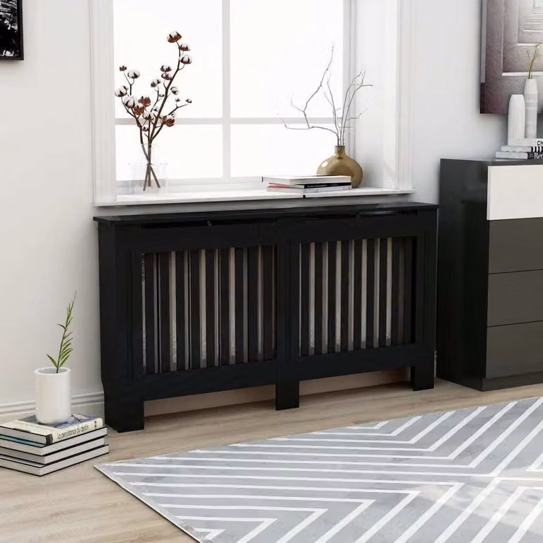 The Living Store Rivestimento per radiatori nero 152x19x81,5 cm MDF