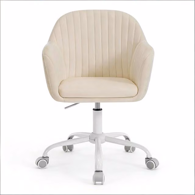 Sedia da ufficio ergonomica in velluto bianco con rotazione a 360 gradi e braccioli
