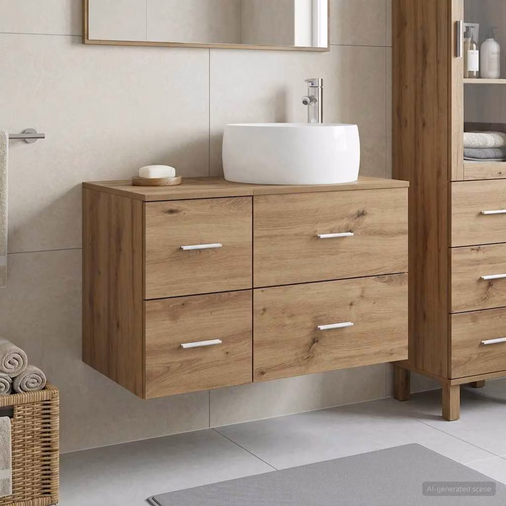 Set di mobili da bagno vidaXL in legno marrone composto da mobile lavabo e pensile a parete L/P/H: 80,0 x 44,5 x 49,5 cm