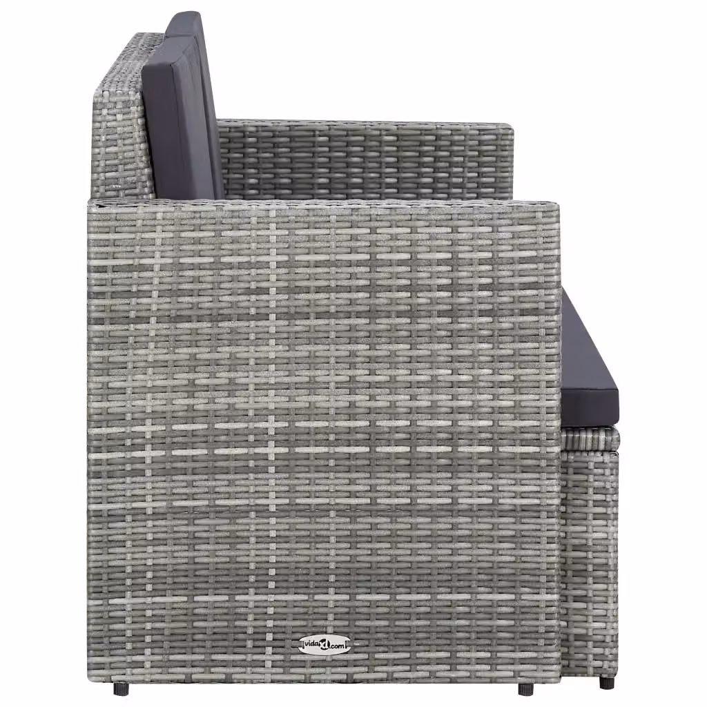 Divano da Giardino a 2 Posti vidaXL in Polyrattan Grigio con Cuscini Imbottiti e Coperture Rimovibili L: 118 cm, P: 65 cm, H: 74 cm – 2