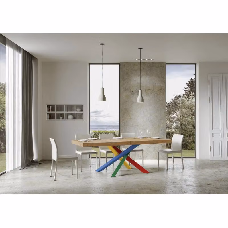 Tavolo allungabile Volantis Premium ITAMOBY in finitura Quercia Natura e Multicolore con telaio a X in metallo – 2