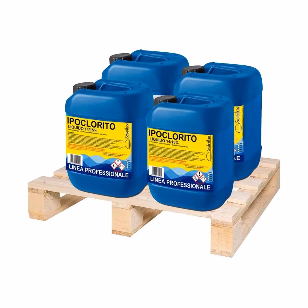 Ipoclorito di Sodio Soleilux Cloro Liquido Professionale per Disinfezione Piscine 14/15% 4 x 25kg – 2