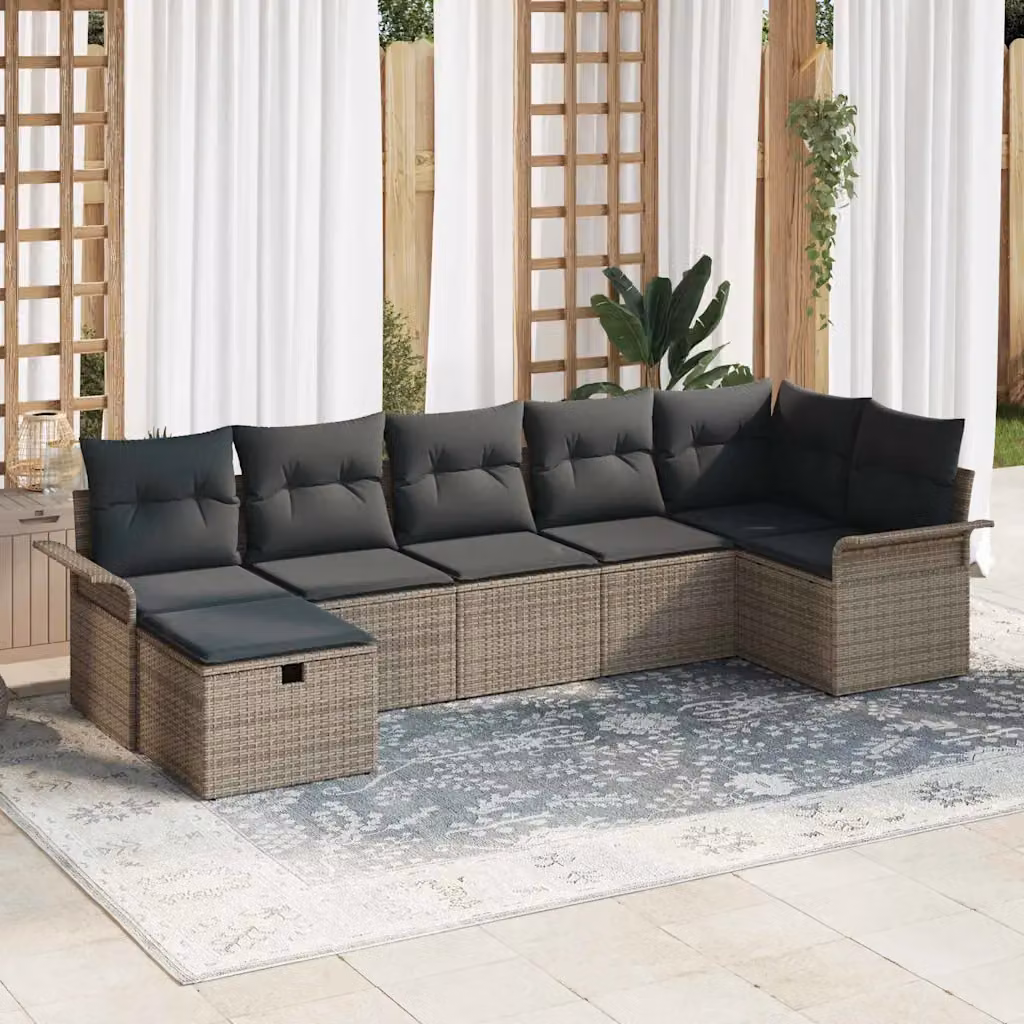Set Divano da Giardino vidaXL 7 Pezzi a Forma di L Grigio con Cuscini e Tavolino – 1